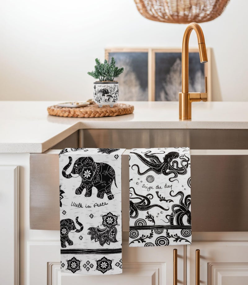 Karma Gifts Black and White Boho Tea Towel,Cotton, Sea Turtle - Image 5